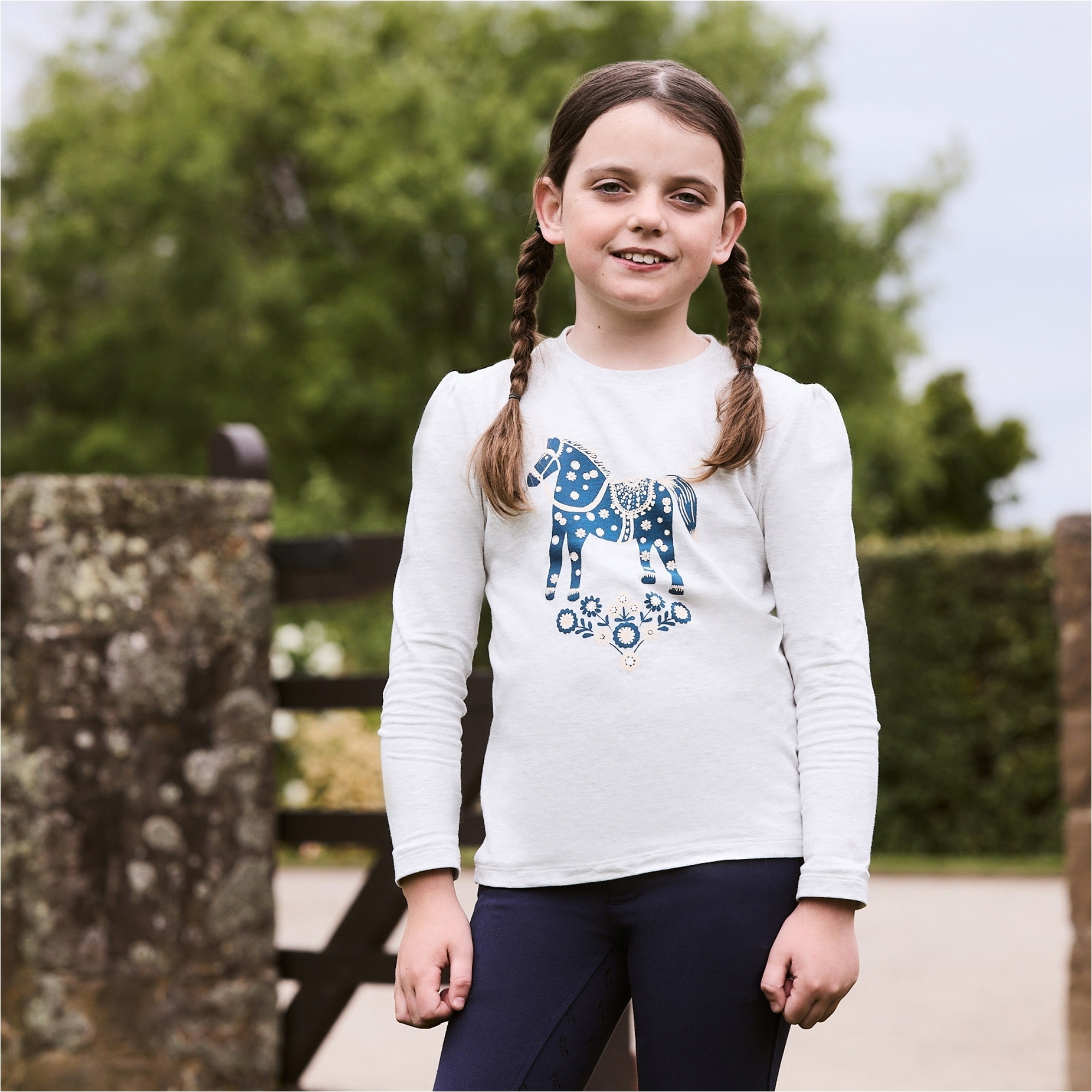 Dublin Junior Poppy Puff Sleeve Tee 1024241 - White Marle / Nordic Pony